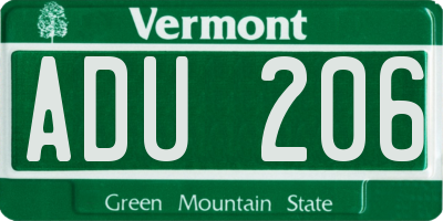 VT license plate ADU206