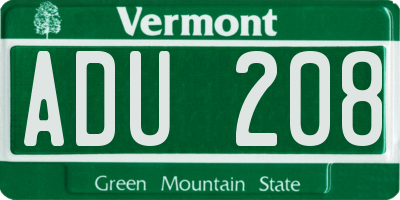 VT license plate ADU208