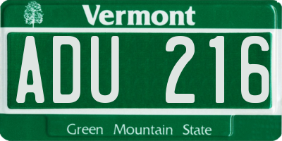 VT license plate ADU216