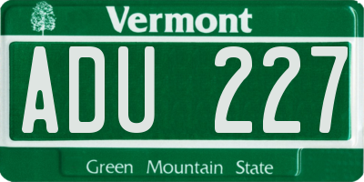 VT license plate ADU227