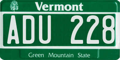 VT license plate ADU228