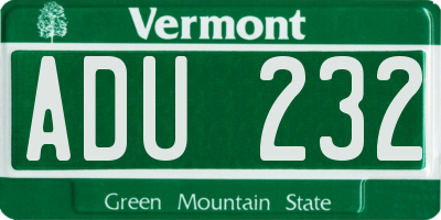 VT license plate ADU232