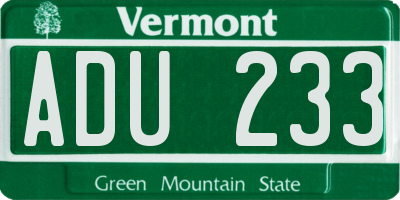 VT license plate ADU233