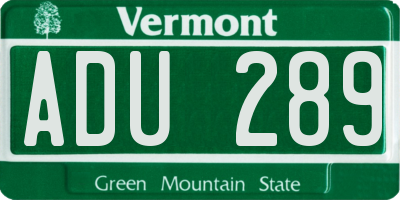 VT license plate ADU289