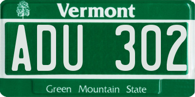 VT license plate ADU302