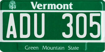 VT license plate ADU305