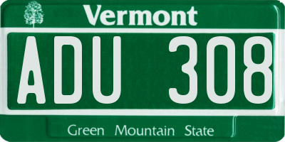 VT license plate ADU308