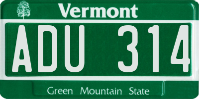 VT license plate ADU314