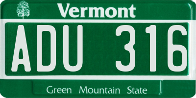 VT license plate ADU316