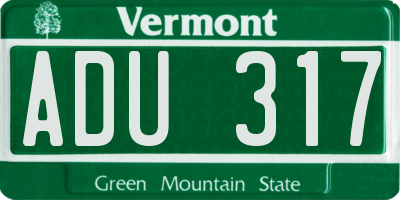 VT license plate ADU317