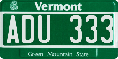 VT license plate ADU333