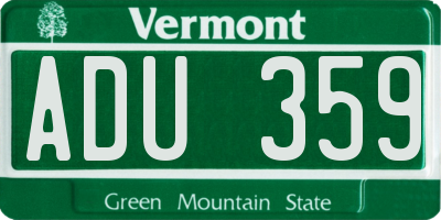 VT license plate ADU359