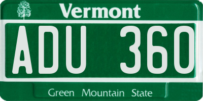 VT license plate ADU360