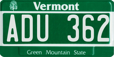 VT license plate ADU362