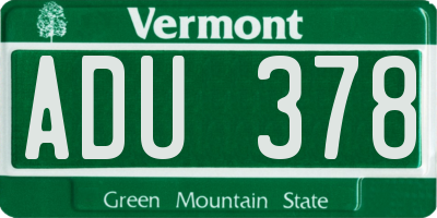VT license plate ADU378
