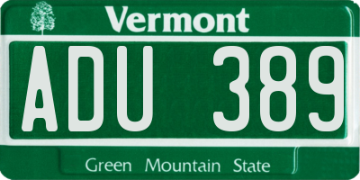 VT license plate ADU389