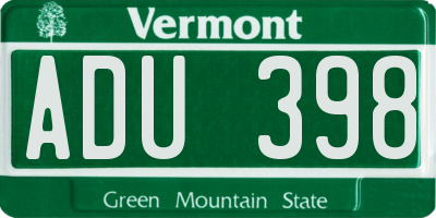 VT license plate ADU398