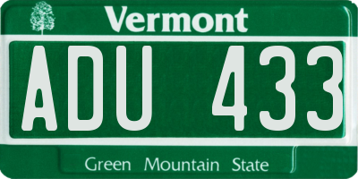 VT license plate ADU433