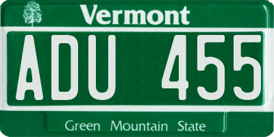VT license plate ADU455