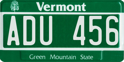 VT license plate ADU456