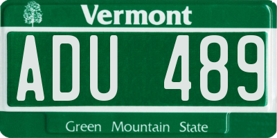 VT license plate ADU489