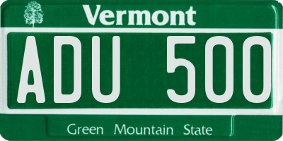 VT license plate ADU500