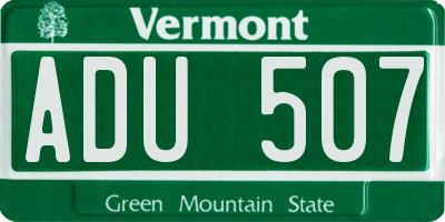 VT license plate ADU507
