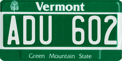 VT license plate ADU602