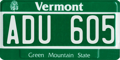 VT license plate ADU605