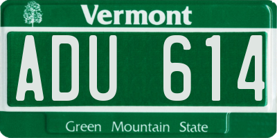 VT license plate ADU614