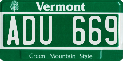 VT license plate ADU669