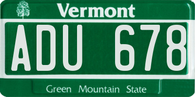 VT license plate ADU678