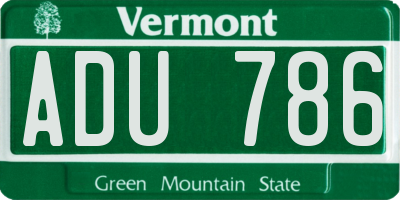 VT license plate ADU786