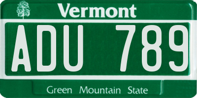 VT license plate ADU789