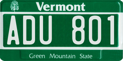 VT license plate ADU801