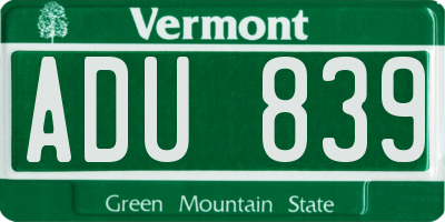 VT license plate ADU839