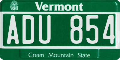 VT license plate ADU854