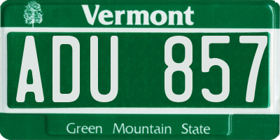 VT license plate ADU857
