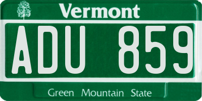 VT license plate ADU859