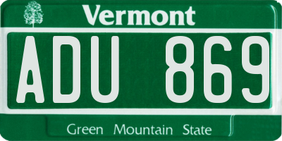 VT license plate ADU869