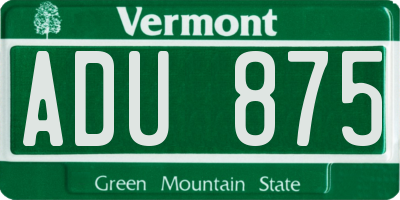 VT license plate ADU875