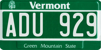 VT license plate ADU929