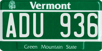VT license plate ADU936