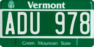 VT license plate ADU978