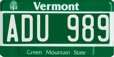 VT license plate ADU989