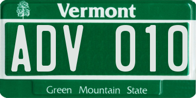 VT license plate ADV010