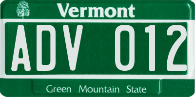 VT license plate ADV012