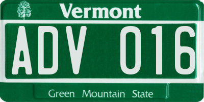 VT license plate ADV016