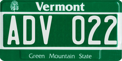VT license plate ADV022
