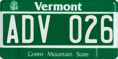 VT license plate ADV026